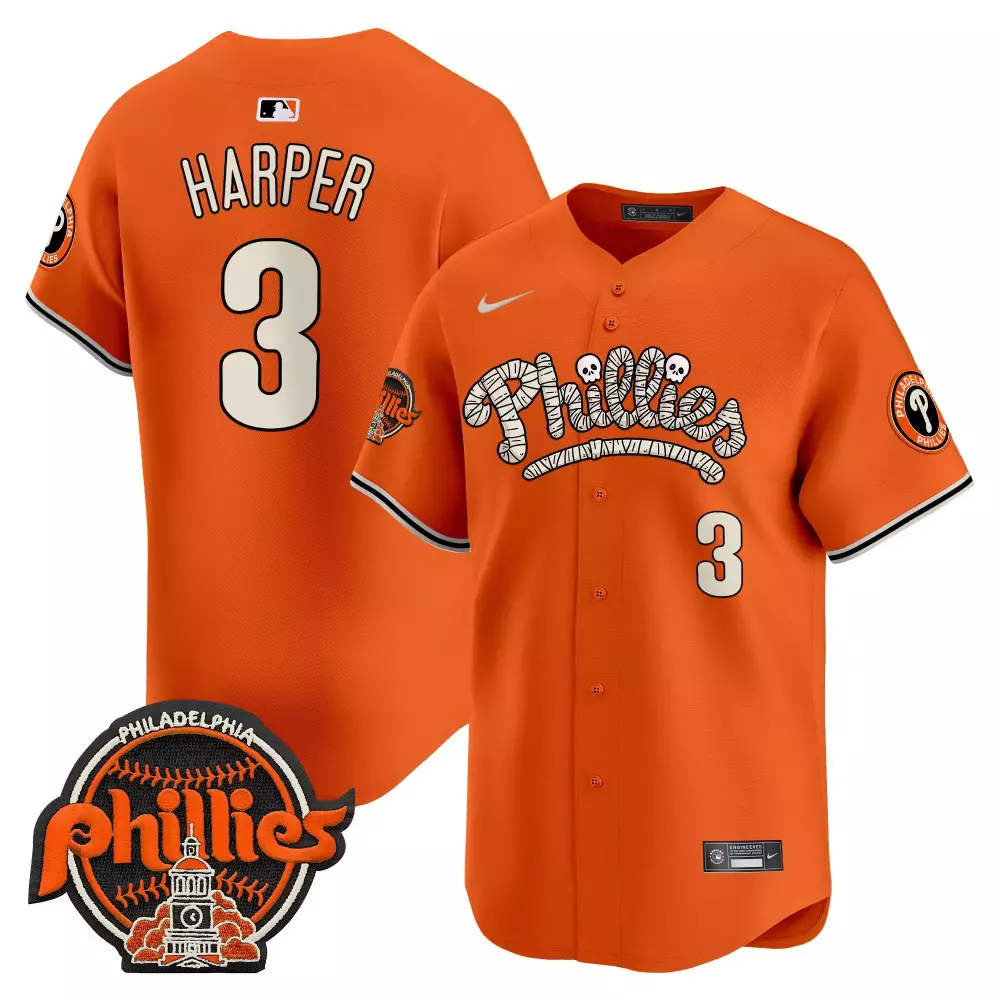 Bryce Harper 3 Phillies Jersey Orange Halloween Philadelphia Men White Black Vapor