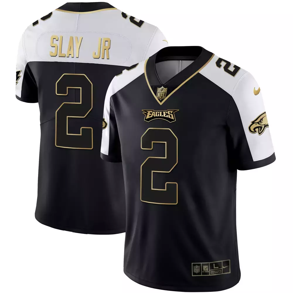 Slay Jr. 2 Eagles Jersey Black Men Player Split Design White Gold Stitched