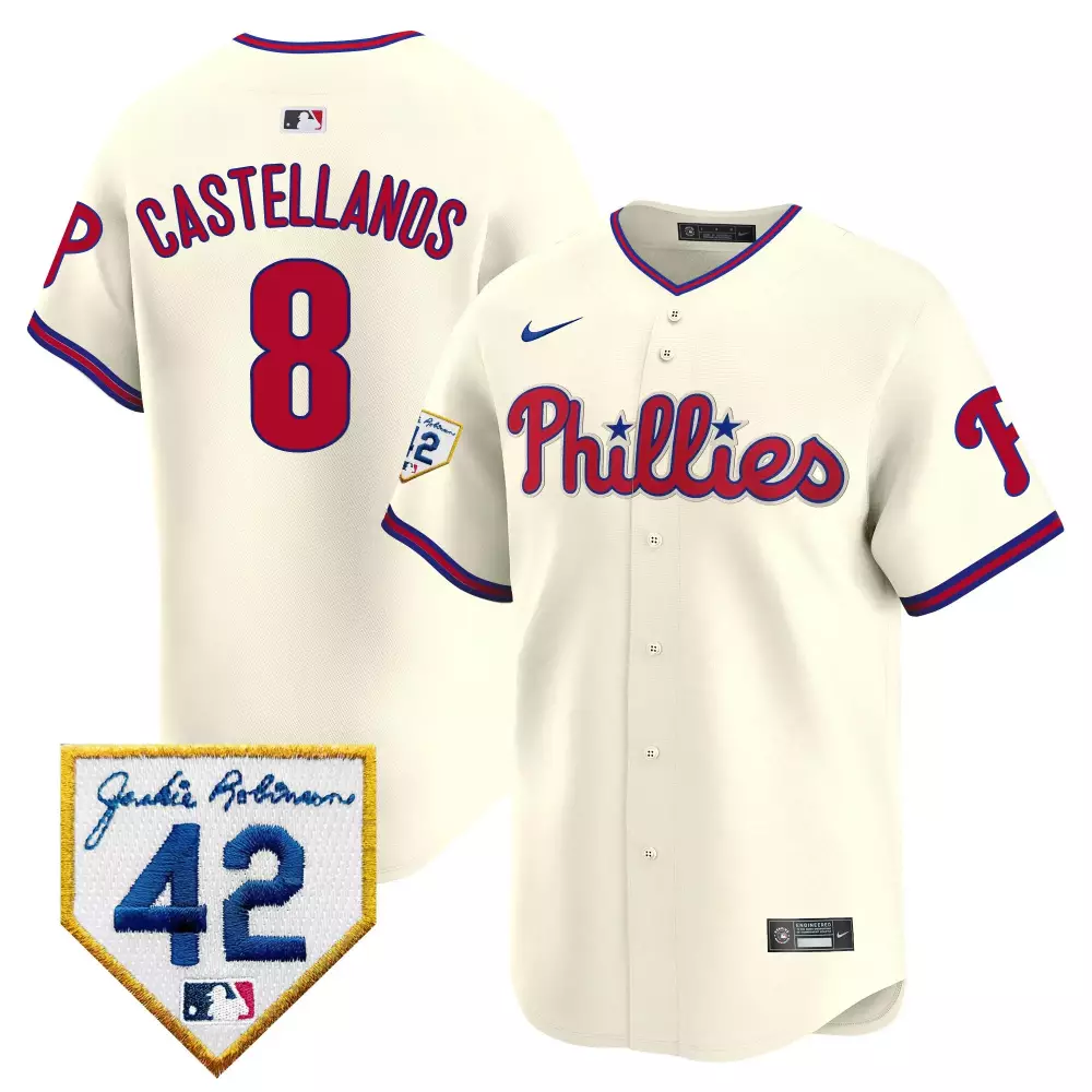 Nick Castellanos 8 Phillies Jersey Cream Jackie Robinson 42 Men Red Blue All Stitched