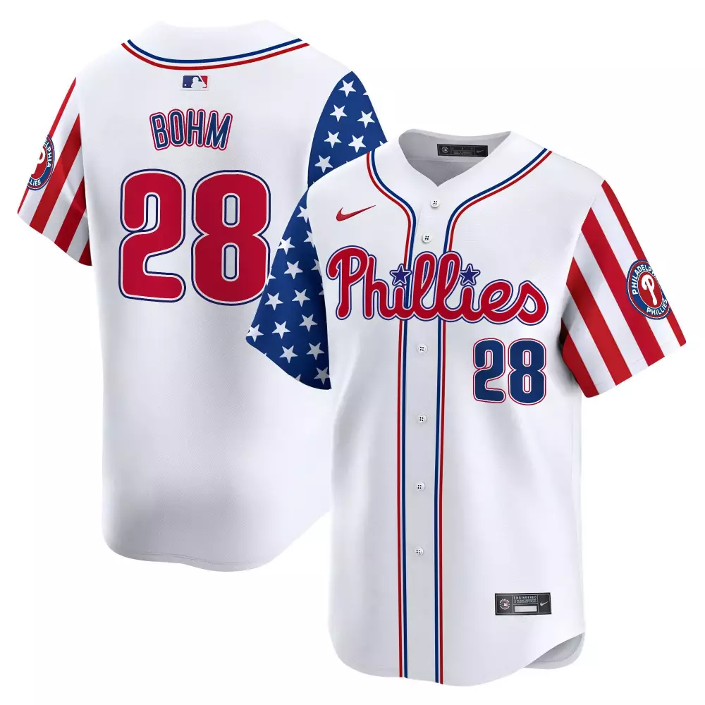 Alec Bohm 28 Jersey White Philadelphia Phillies Men Alternate Split Design Red Blue