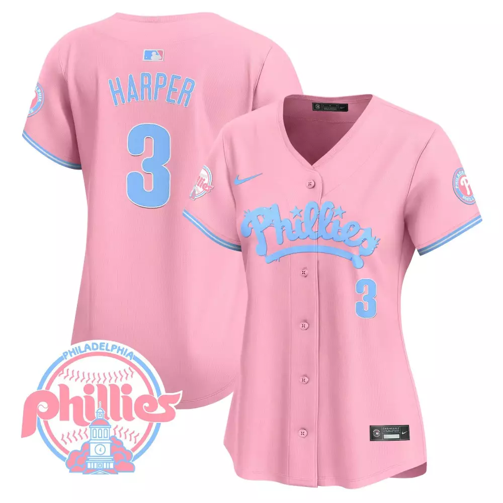 Bryce Harper 3 Phillies Jersey Pink Women Alternate Light Blue All Stitched Vapor