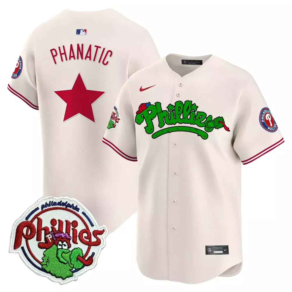 Phanatic Philadelphia Phillies Jersey Cream Mascot Men Alternate Red Green All Stitched