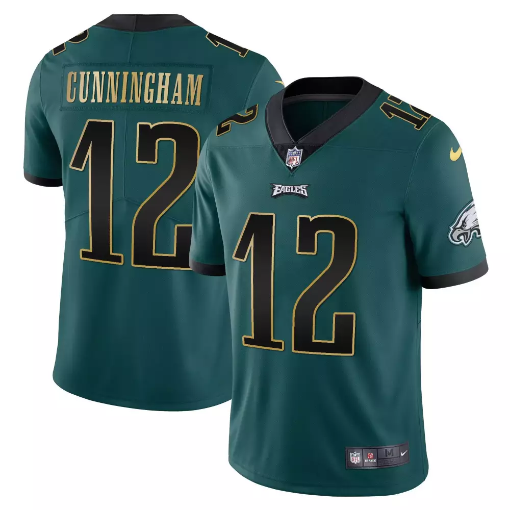 Randall Cunningham 12 Eagles Jersey Green Men Black Gold Vapor All Stitched