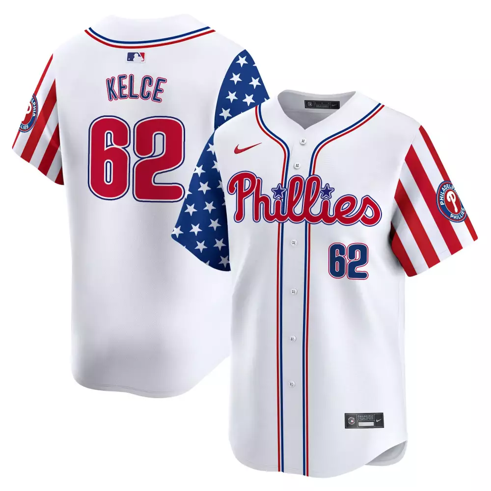 Jason Kelce 62 Phillies Jersey White Stars And Stripes Philadelphia Men Split Custom Design
