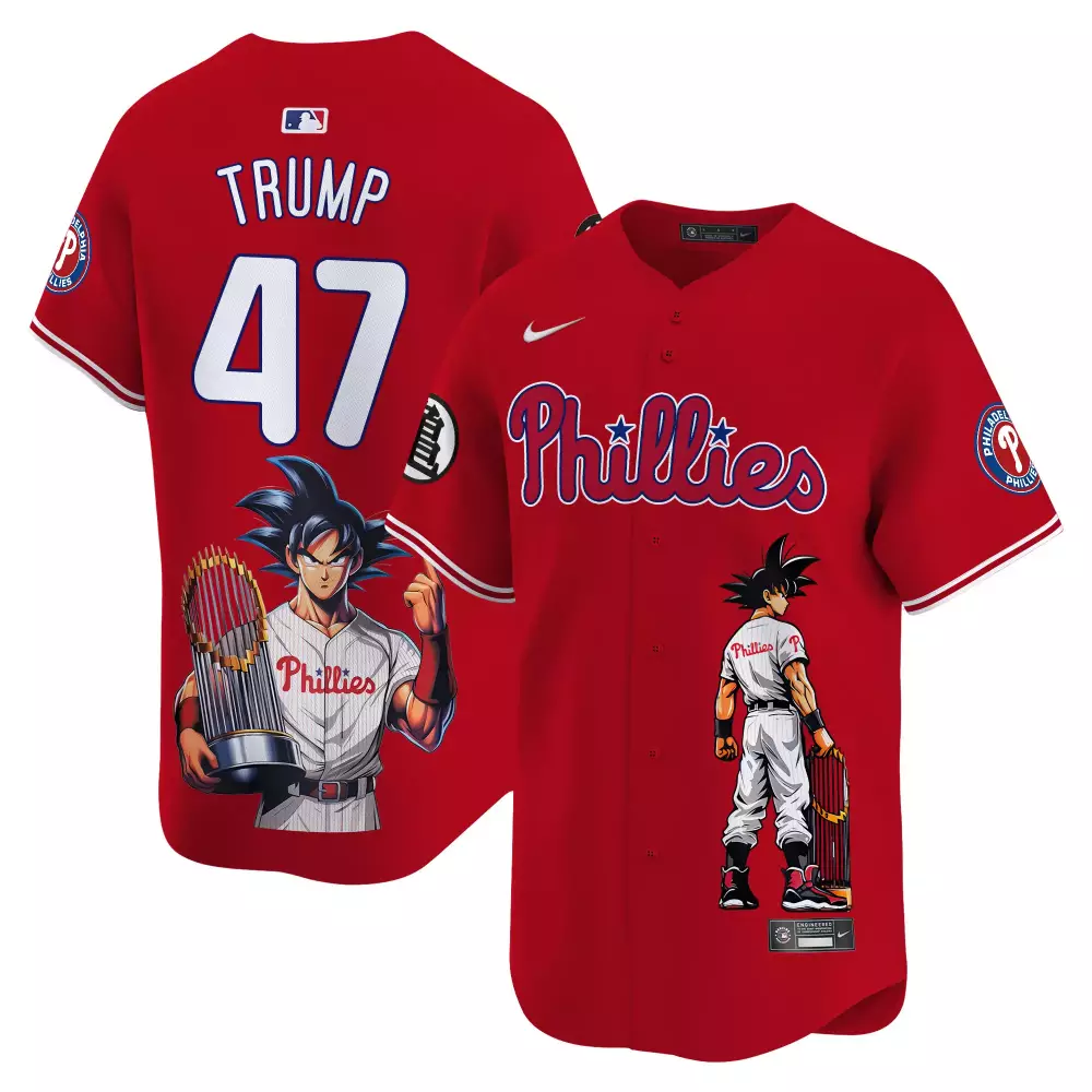Donald Trump 47 Phillies Jersey Red Goku Men White Blue Vapor Premier Limited