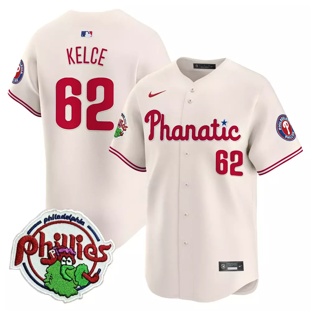 Jason Kelce 62 Jersey Cream Philadelphia Phillies Alternate Red White Vapor Premier