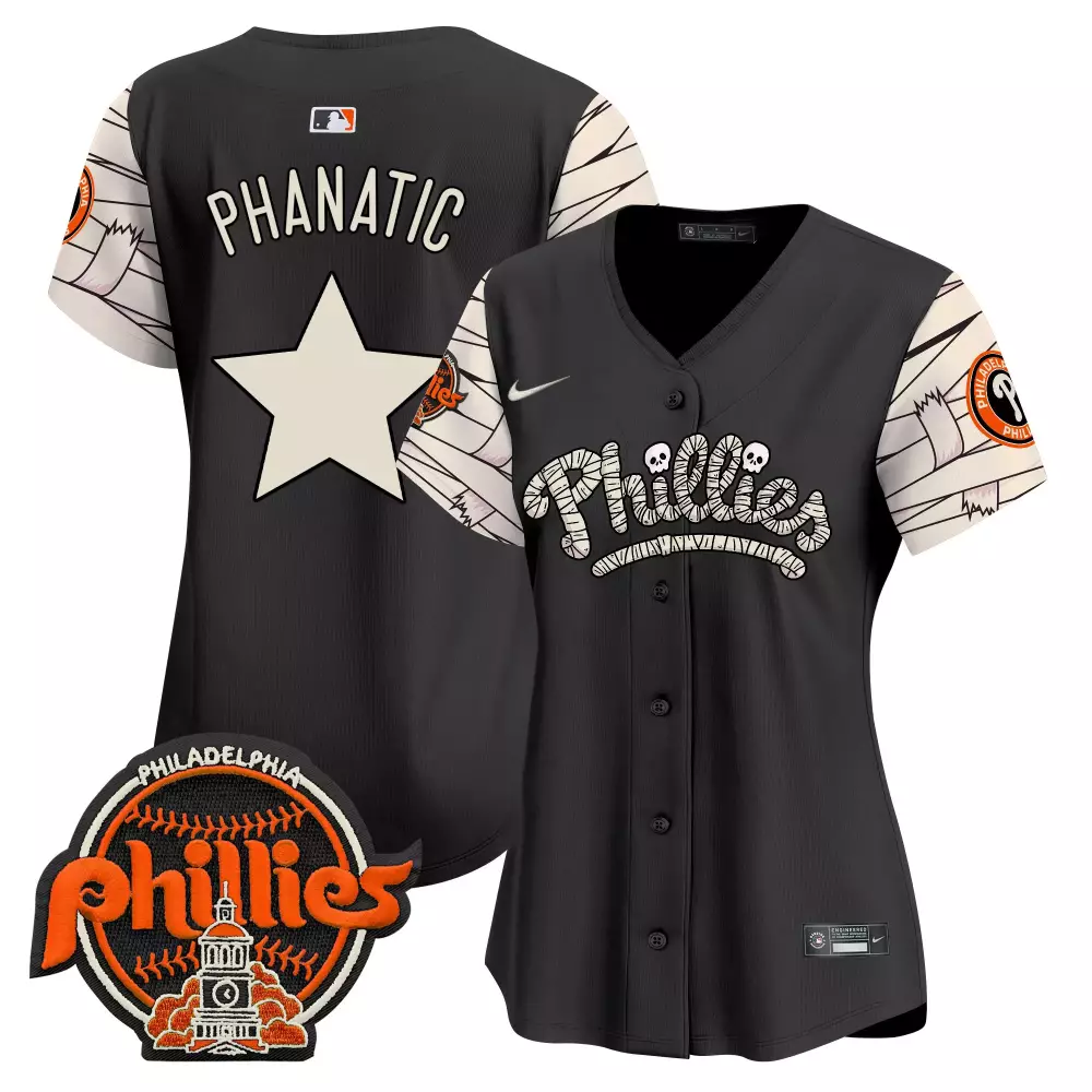 Phanatic Philadelphia Phillies Jersey Black Halloween Alternate Custom Design White