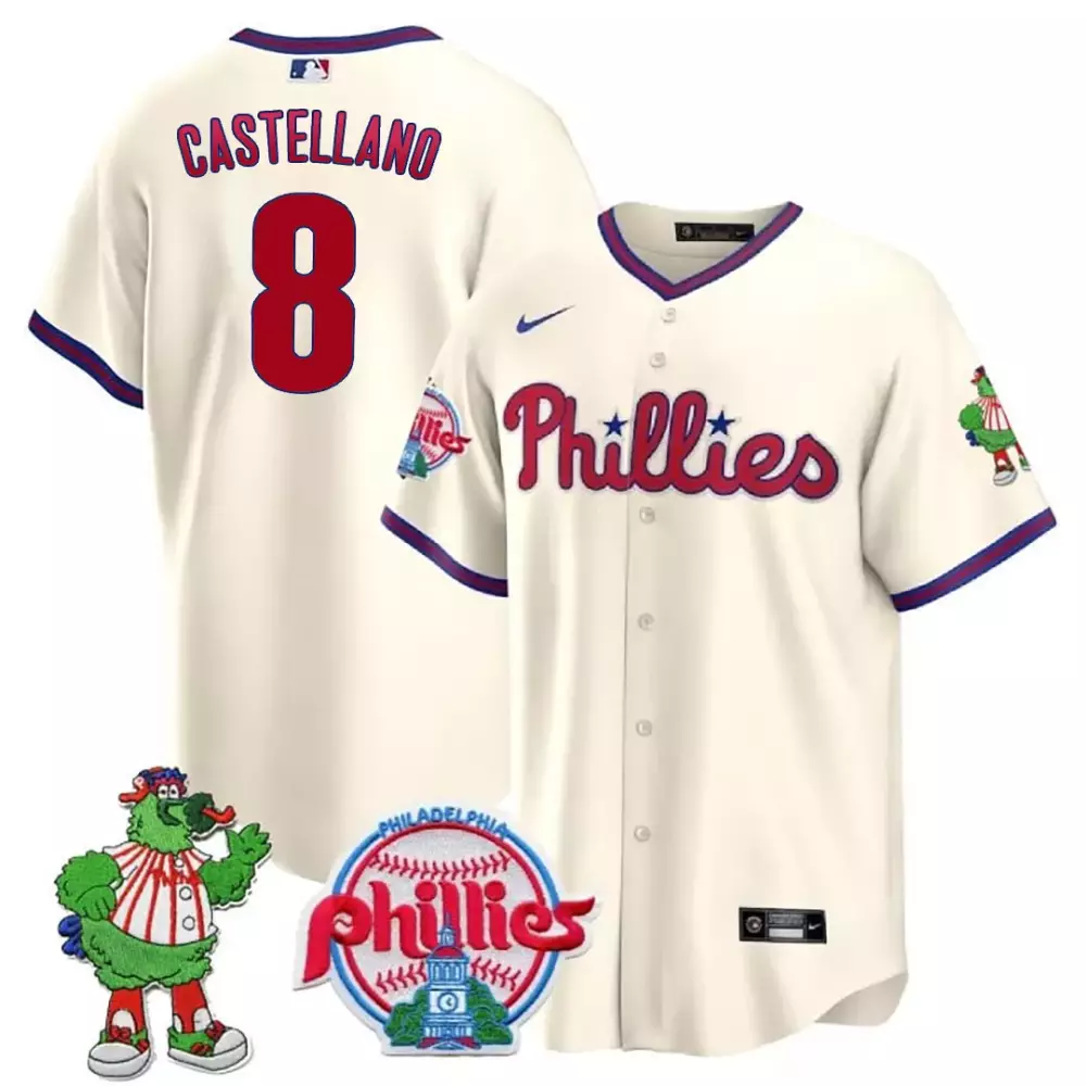Nick Castellanos 8 Phillies Jersey Cream P Where's Philly Philadelphia Mascot Men