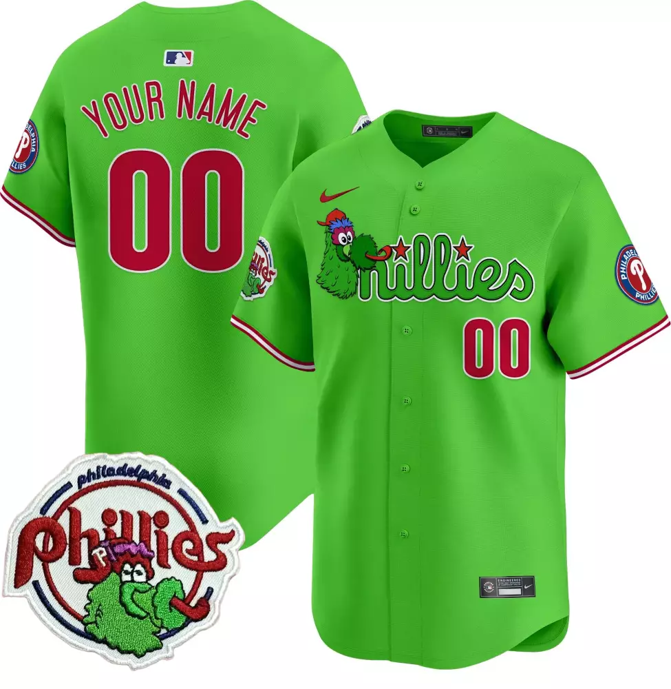 Custom Philadelphia Phillies Jersey Lime Green Phanatic Red White All Stitched Vapor