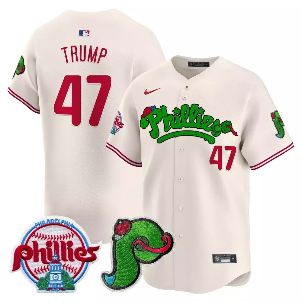 Donald Trump 47 Phillies Jersey Cream Philadelphia Phillie Phanatic Men Red Green