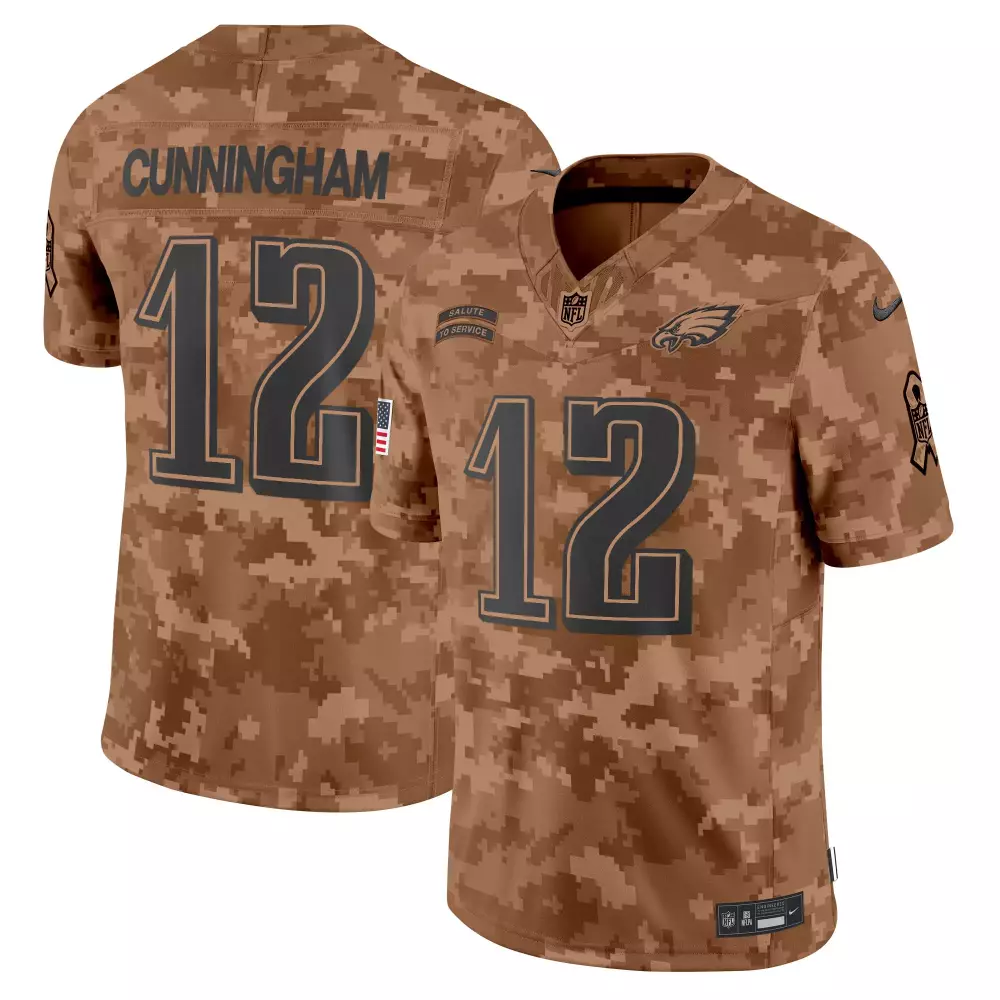 Randall Cunningham 12 Jersey Brown Salute To Service Philadelphia Eagles American Flag