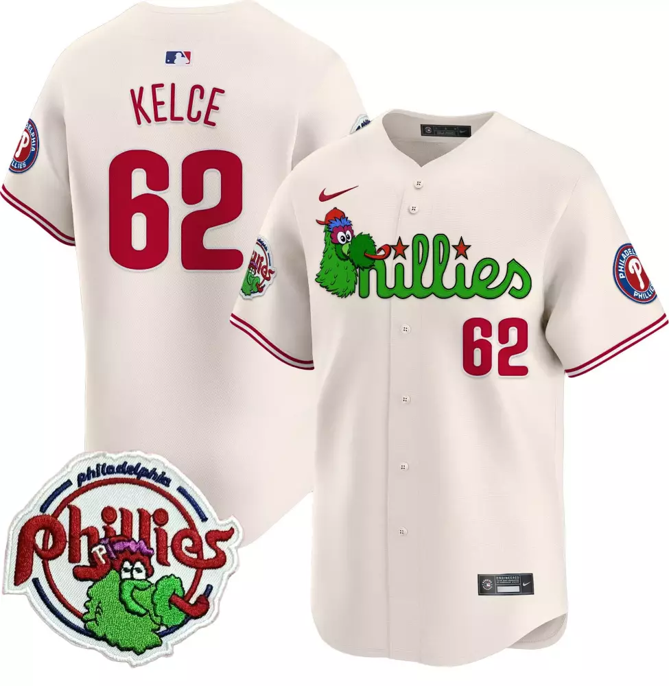 Jason Kelce 62 Phillies Jersey White Men Red Green All Stitched Vapor