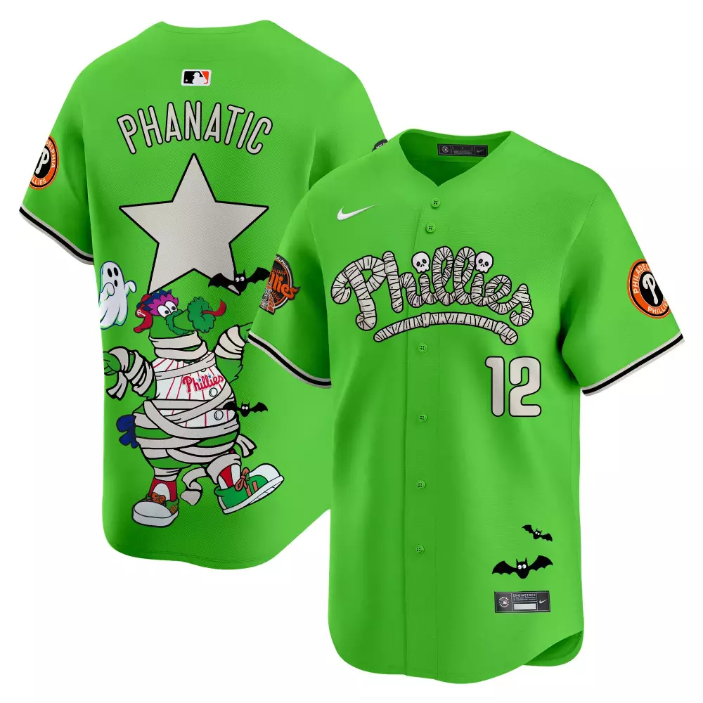 Phanatic 12 Phillies Jersey Green Halloween Philadelphia Themed White Black Stitched