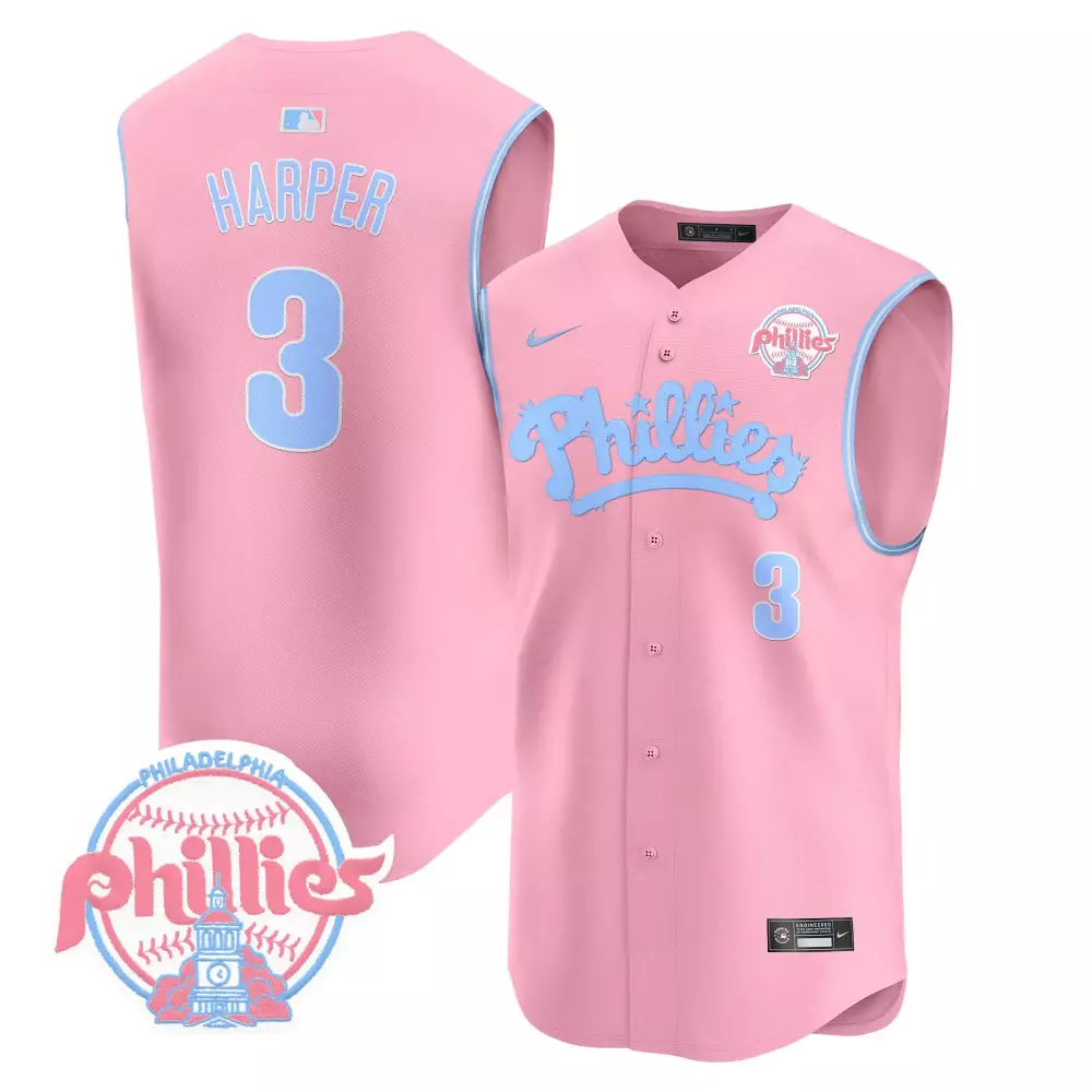 Bryce Harper 3 Jersey Pink Philadelphia Phillies Men Light Blue All Stitched Vapor