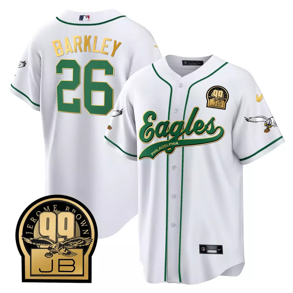 Saquon Barkley 26 Eagles Jersey White Jerome Brown 99 Jb 2023 Men Green Gold All