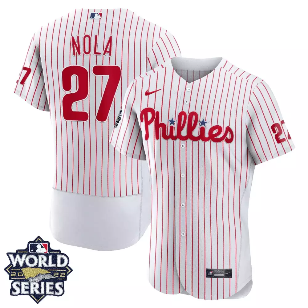 Aaron Nola 27 Jersey White Philadelphia Phillies 2022 World Series Men Red Flex Home