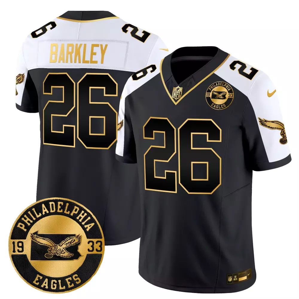 Saquon Barkley 26 Jersey Black 1933 Throwback Philadelphia Eagles Men Design White