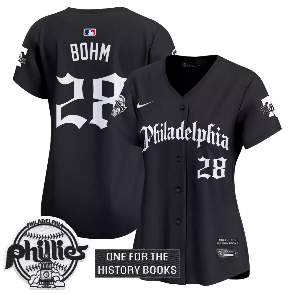 Bohm One 28 Philadelphia Phillies Jersey Black For The History Books Team Men White