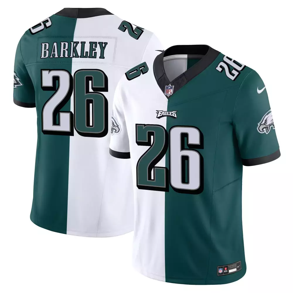 Saquon Barkley 26 Eagles Jersey Green Men Split Design White Black Vapor Limited