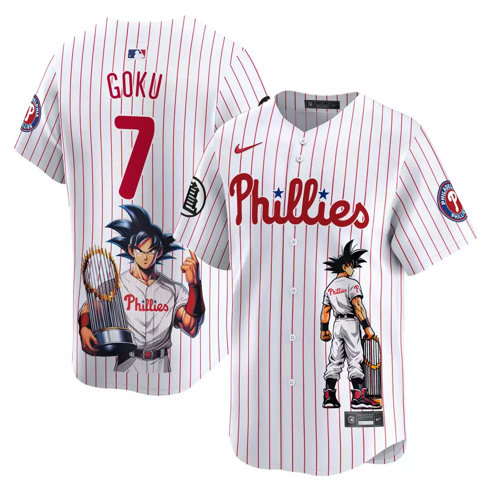 Goku 7 Phillies Jersey White Dragon Ball Z 2023 Men Red Vapor Premier Limited