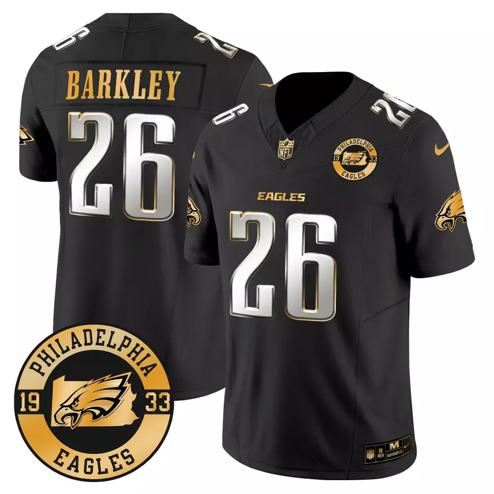 Saquon Barkley 26 Eagles Jersey Black Men Gold Silver Limited Vapor All Stitched