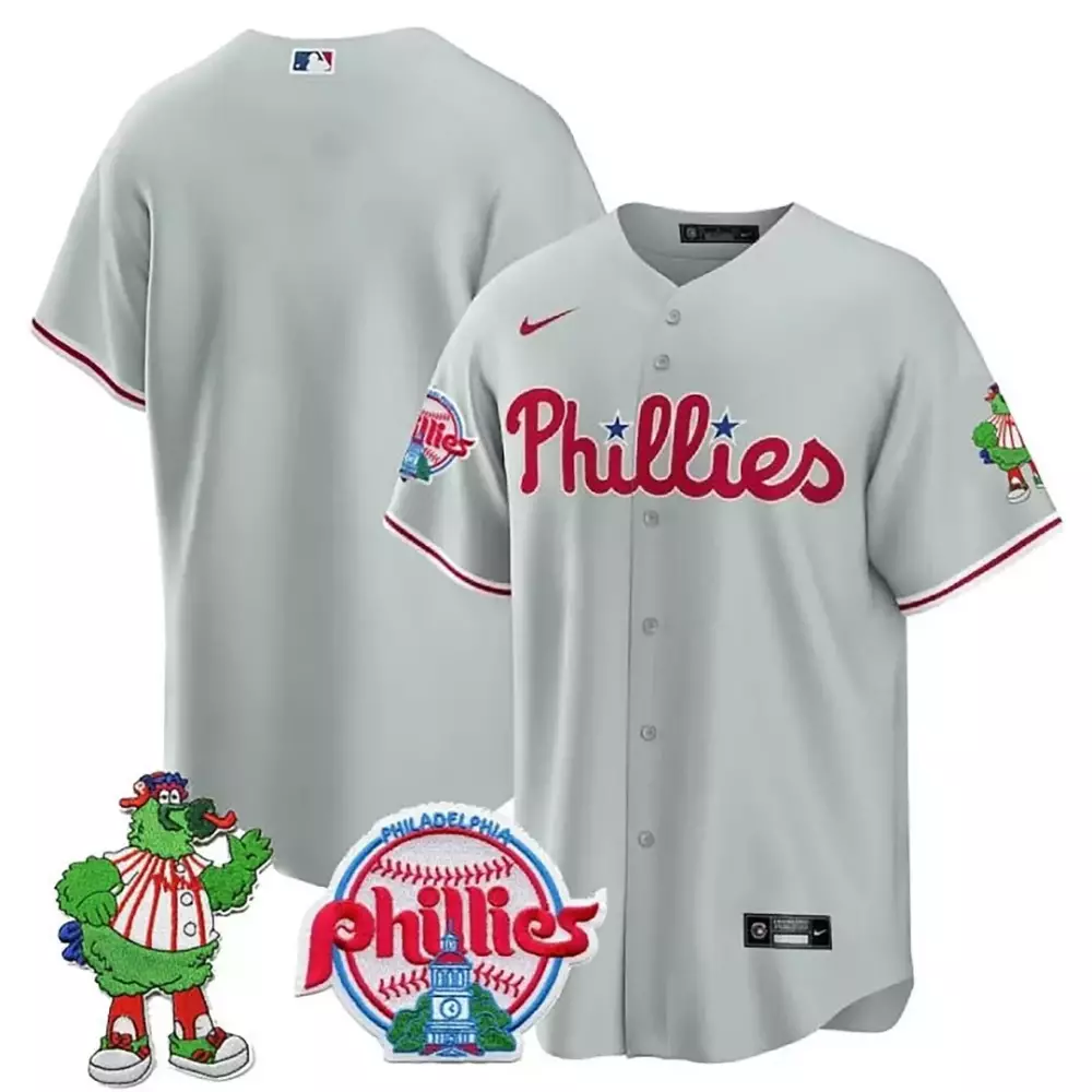 Philadelphia Phillies Jersey Gray Mascot Liberty Bell Men Red White Blue All Stitched