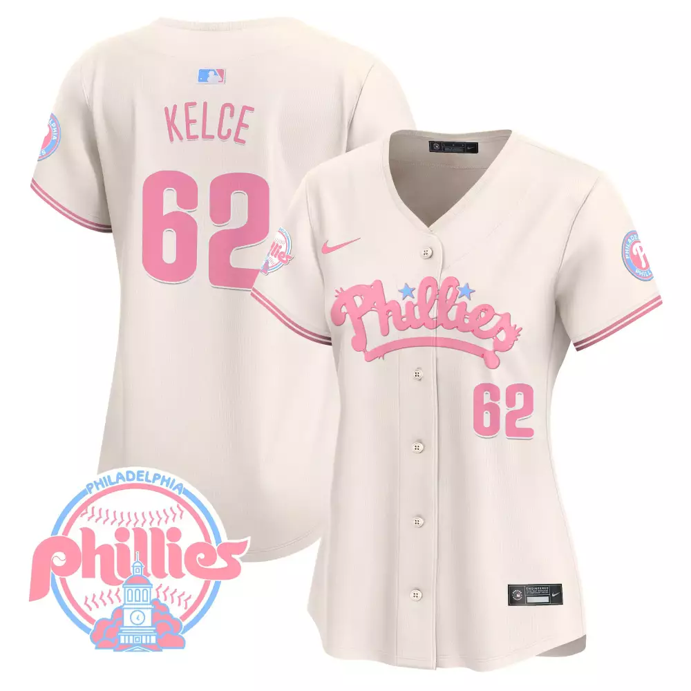 Jason Kelce 62 Jersey Cream Philadelphia Phillies Women Alternate Pink Light Blue