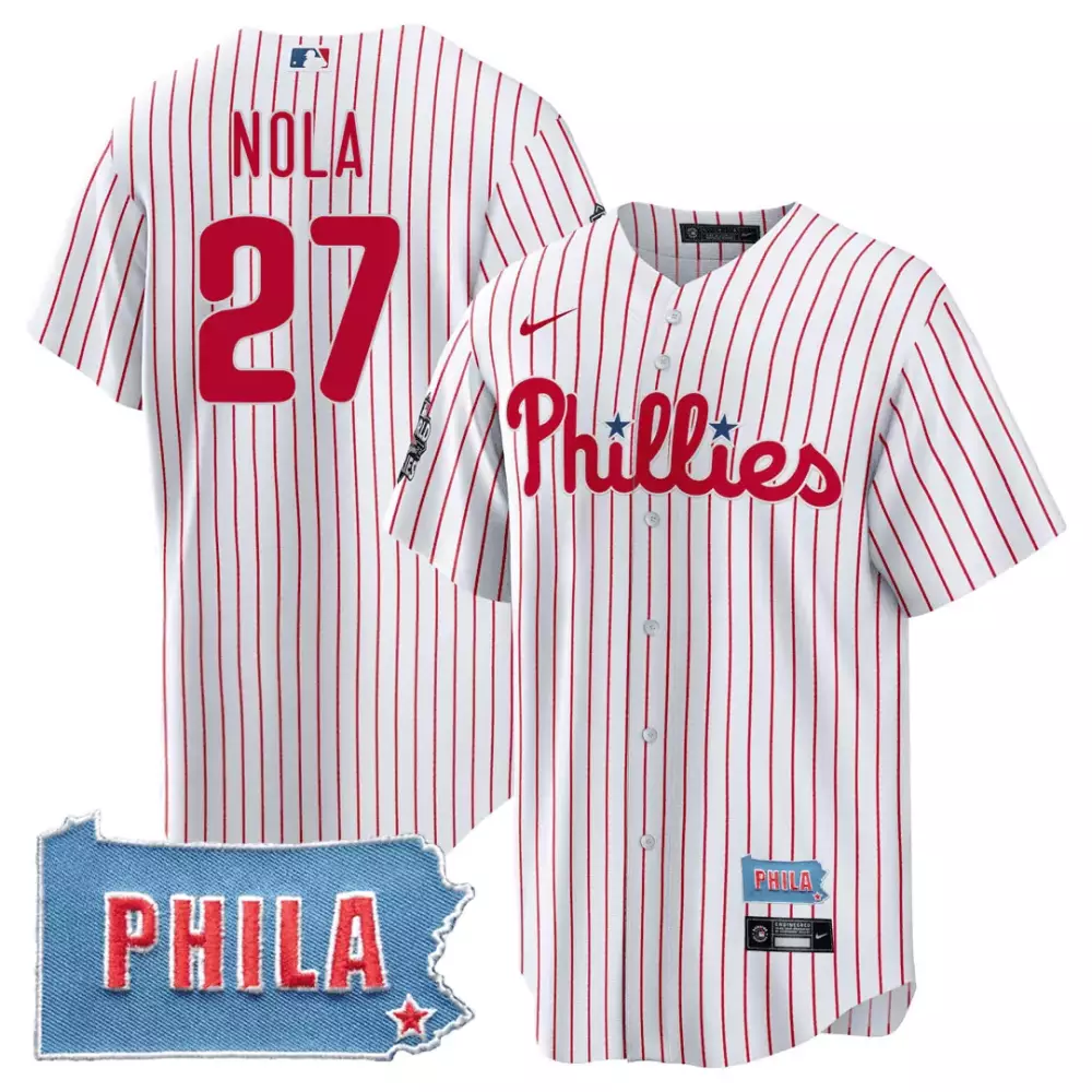 Aaron Nola 27 Phillies Jersey White City Connect Phila Men Split Design Red All Stitched