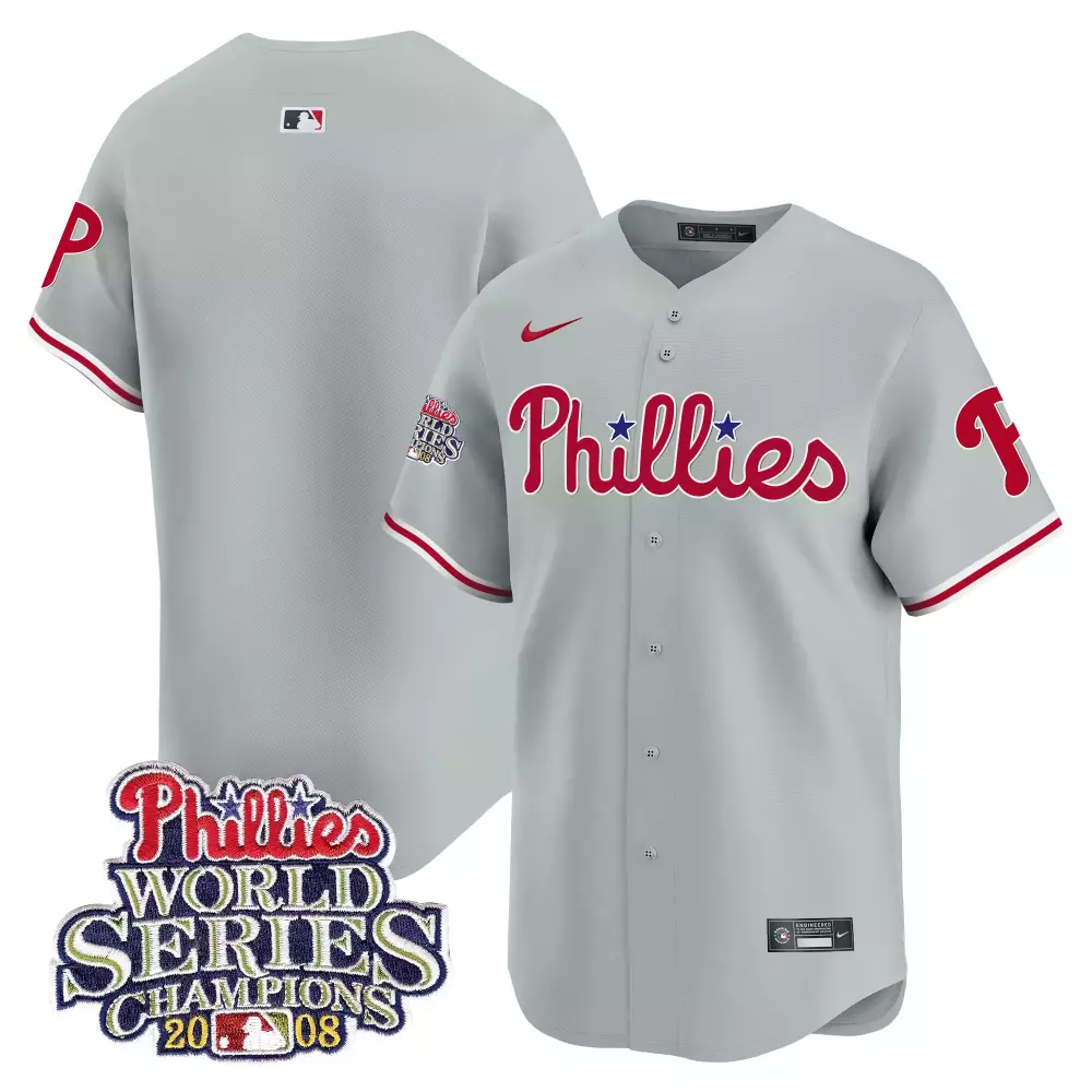 Custom Philadelphia Phillies Jersey Gray 2008 World Series Champions Men Red White