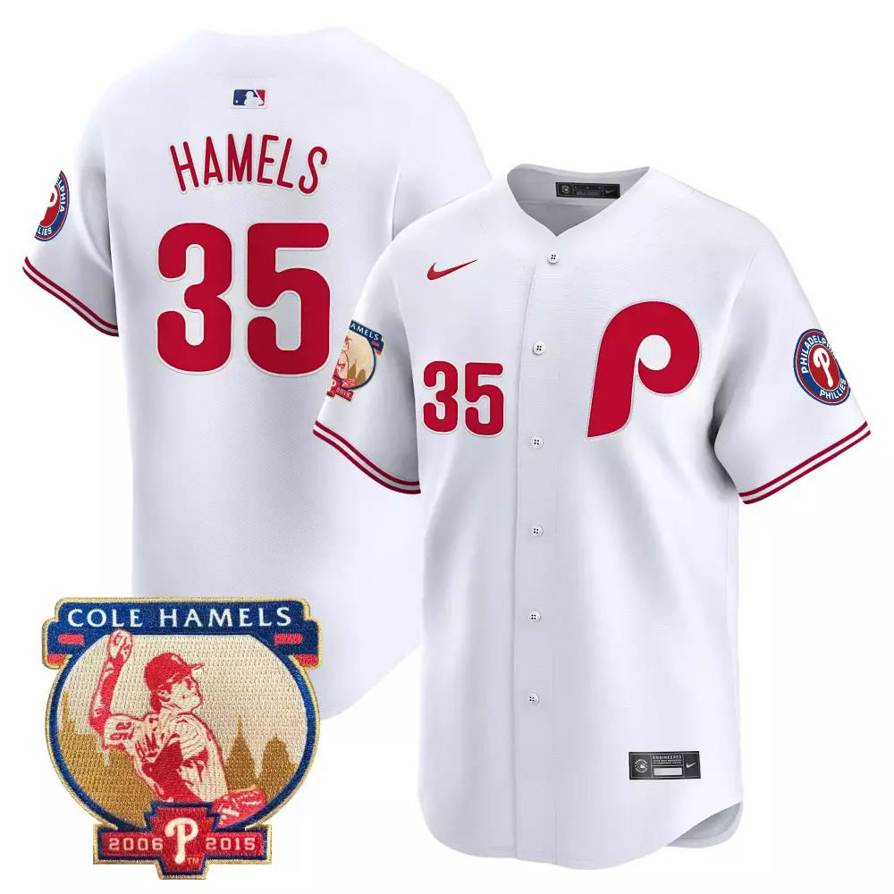 Cole Hamels 35 Jersey White Retirement Philadelphia Phillies 2006-2015 Men Red All