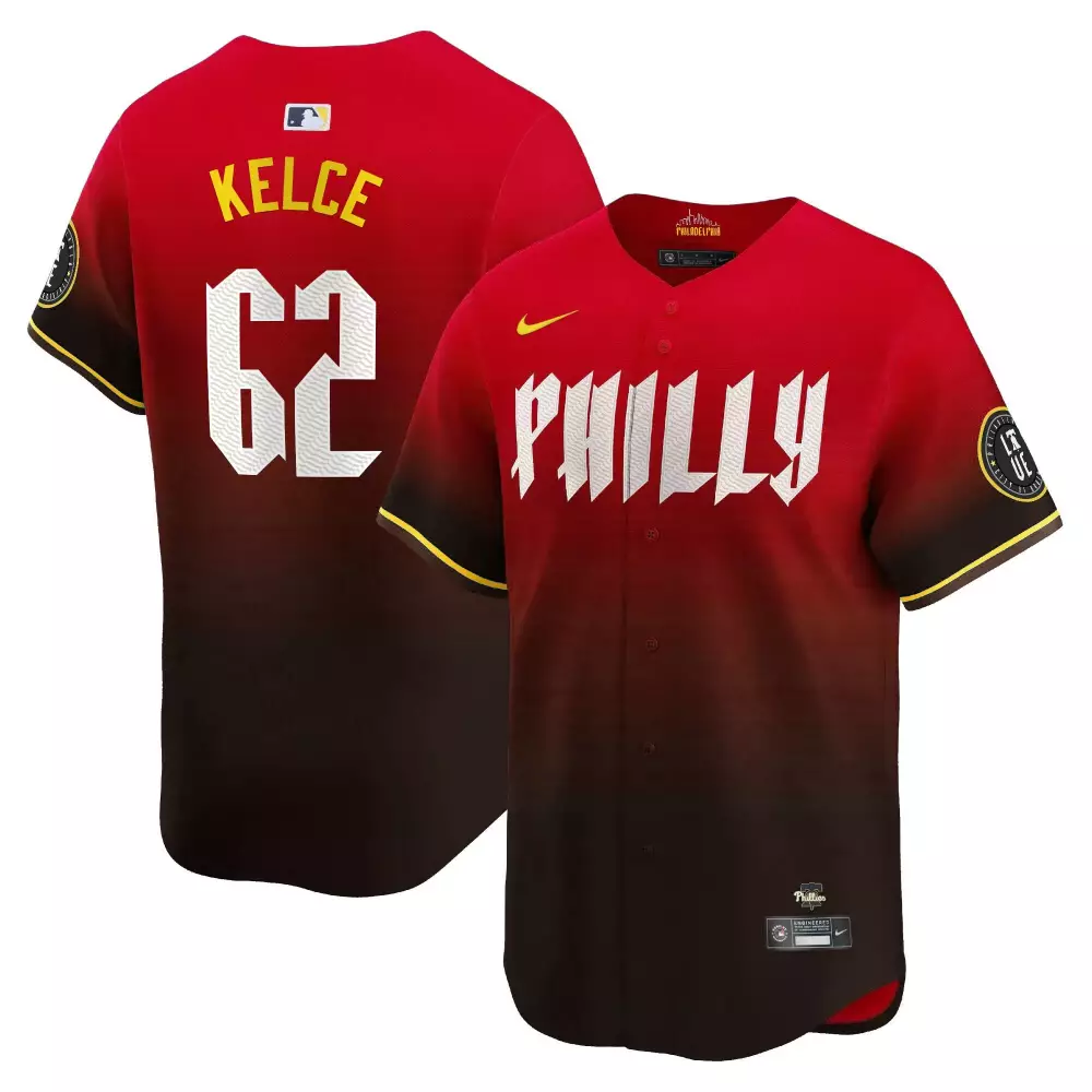 Jason Kelce 62 Phillies Jersey Red City Connect Men Alternate Split Design Yellow