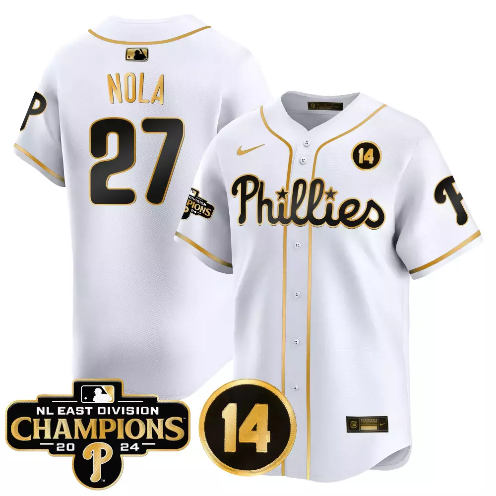 Aaron Nola 27 Phillies Jersey White Nl East Division Champions 2024 Men Black Gold