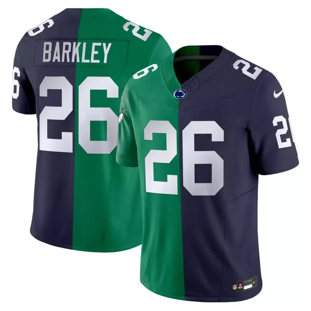 Saquon Barkley 26 Penn State Jersey Navy Blue Men Split Design Green Vapor Limited