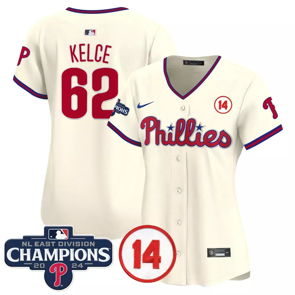 Jason Kelce 62 Phillies Jersey Cream Men Red Navy Vapor Premier