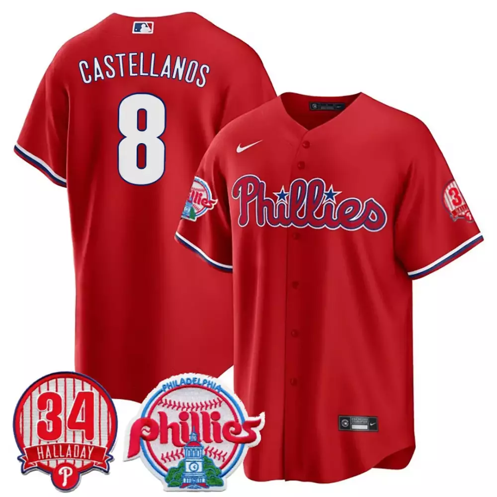 Nick Castellanos 8 Phillies Jersey Red Philadelphia Halladay 34 Men White Blue Cool