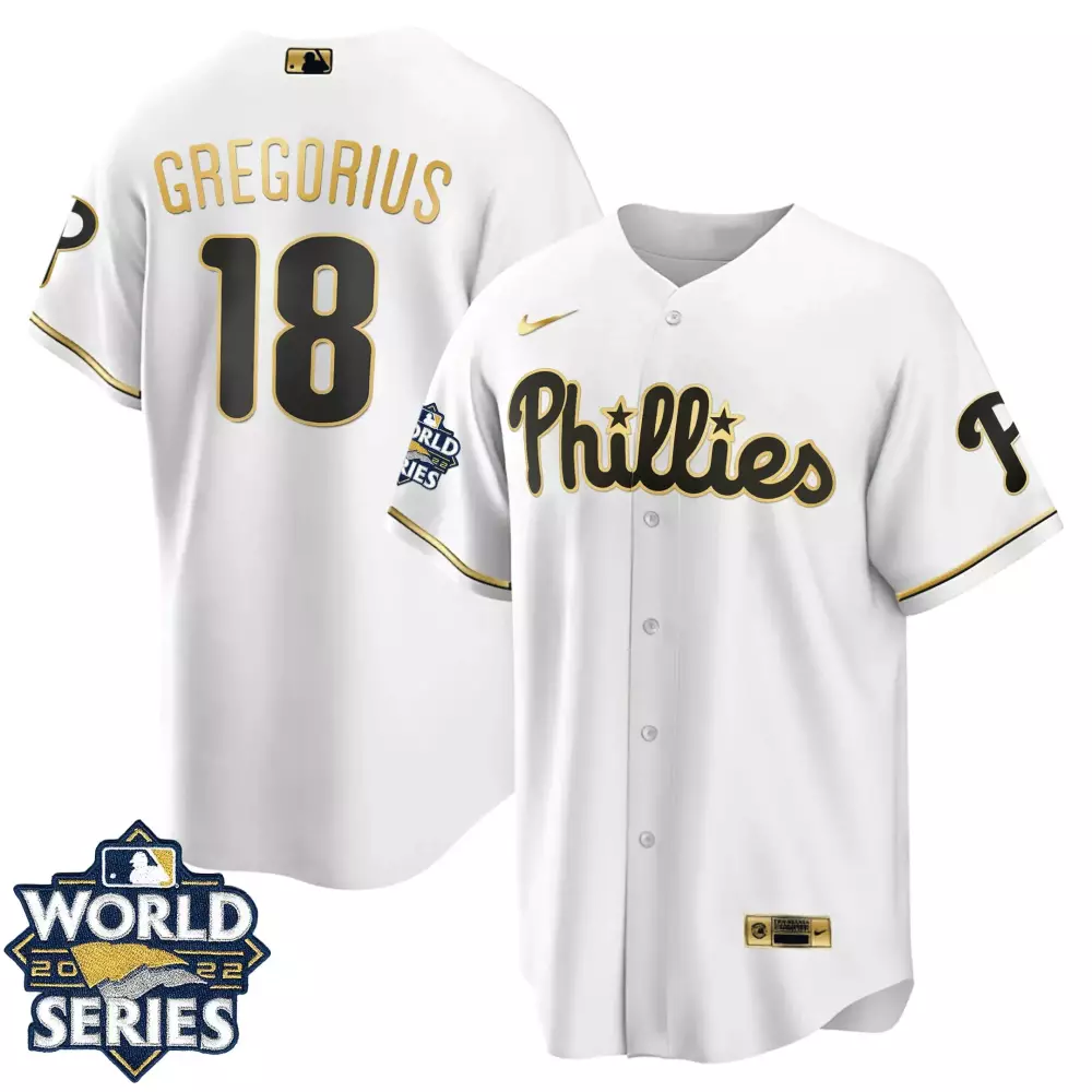 Didi Gregorius 18 Phillies Jersey White World Series 2022 Men Black Gold All Stitched