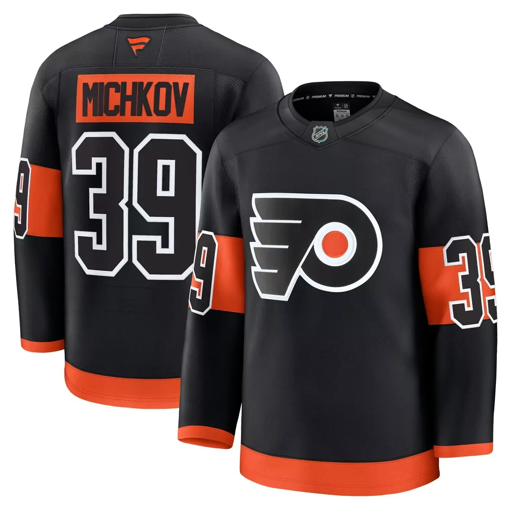 Matvei Michkov 39 Jersey Black Philadelphia Flyers Men Replica Orange White Alternate