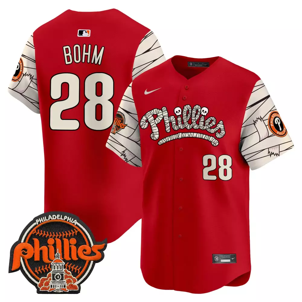 Alec Bohm 28 Jersey Red Halloween Philadelphia Phillies Men Alternate Custom Design