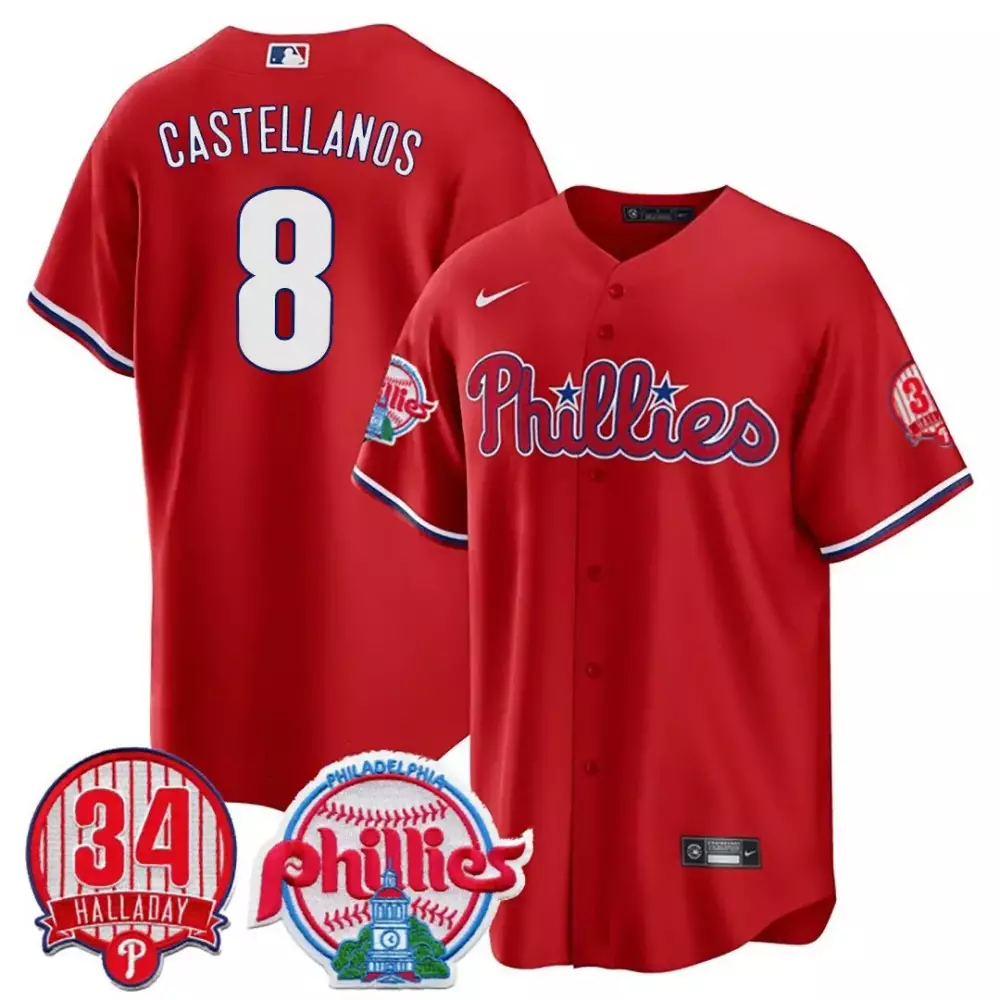 Nick Castellanos 8 Phillies Jersey Red 3 Season Philadelphia Halladay 34 2023 Men