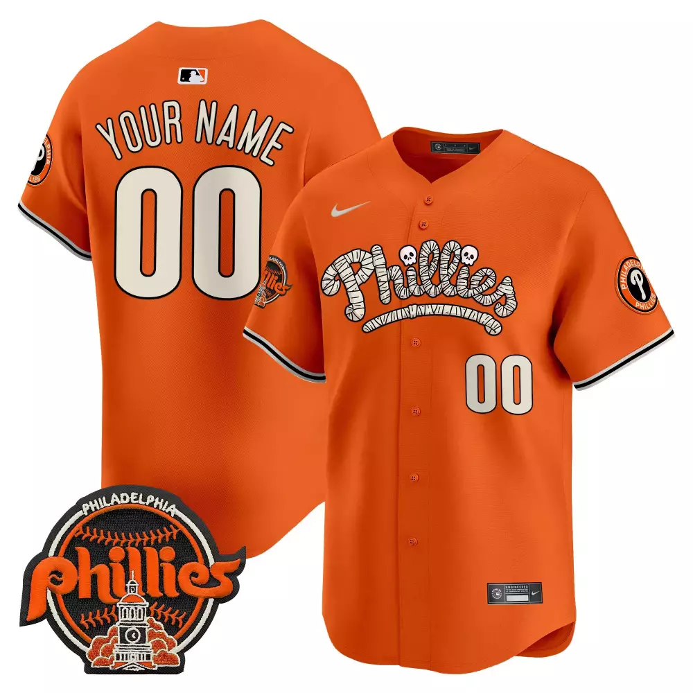 Custom Philadelphia Phillies Jersey Orange Halloween Baseball Stadium Men White Black