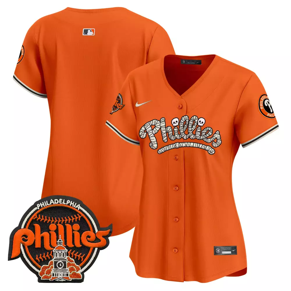 Philadelphia Phillies Jersey Orange Halloween Alternate White Black All Stitched