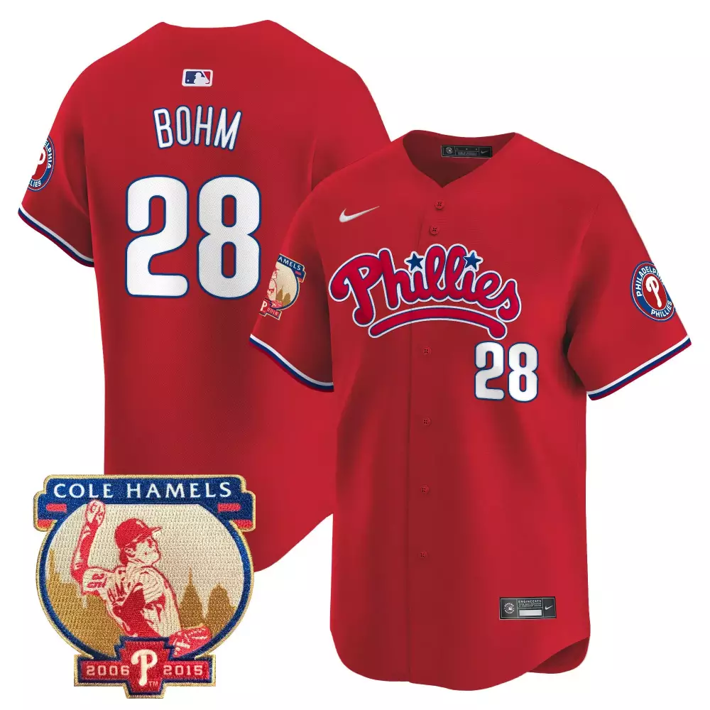 Alec Bohm 28 Phillies Jersey Red Cole Hamels 2006-2015 Men White Blue Vapor Premier