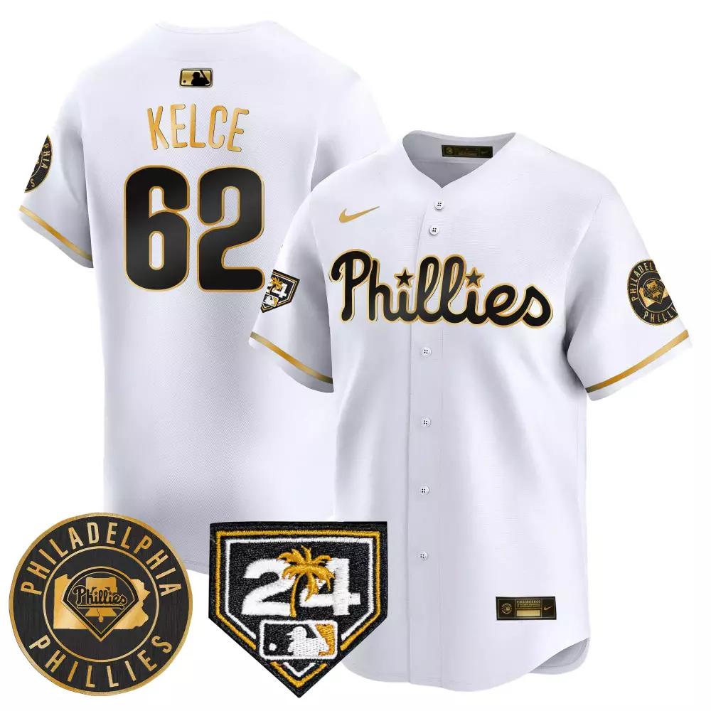 Jason Kelce 62 Phillies Jersey White City Connect Philadelphia 24 Palm Tree Men Black