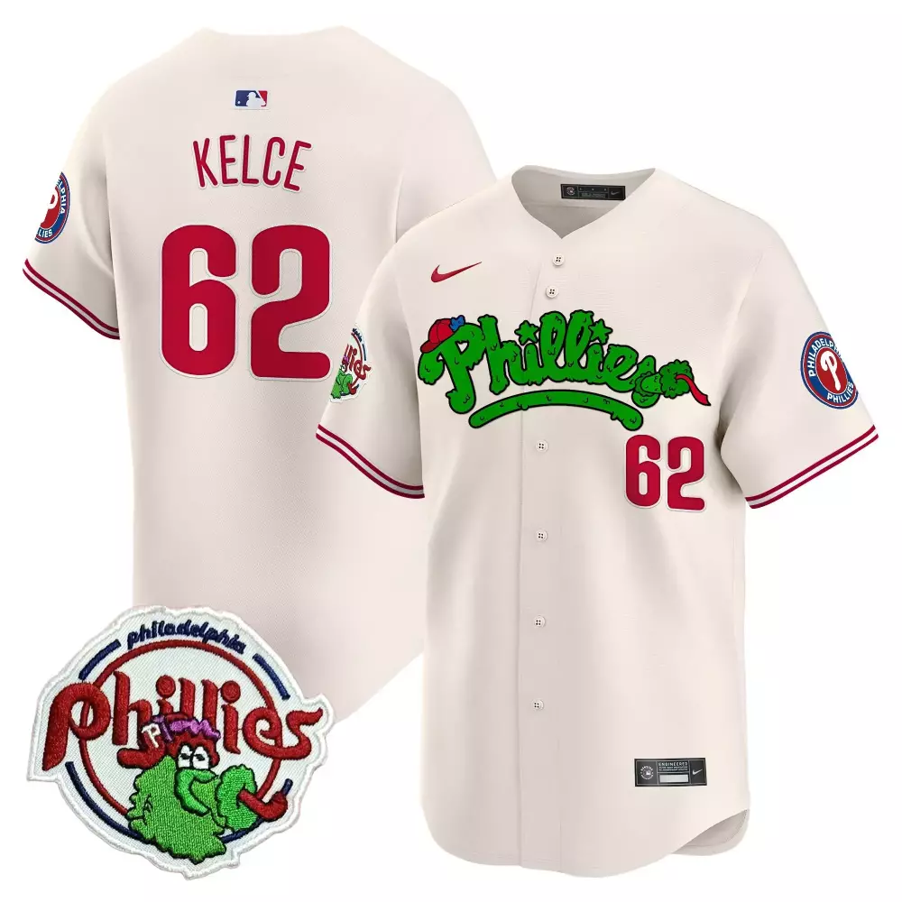 Jason Kelce 62 Jersey Cream Philadelphia Phillies Phanatic Men Alternate Custom Design