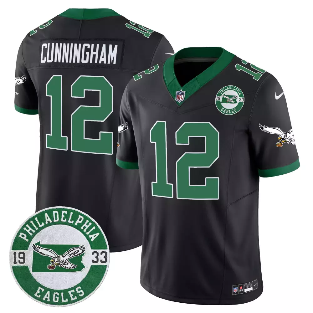 Randall Cunningham 12 Jersey Black Philadelphia Eagles 1933 Men Green White Throwback