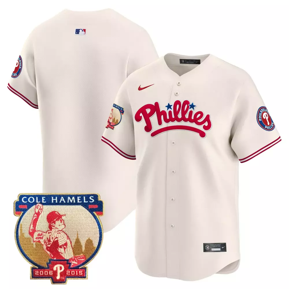Cole Hamels 35 Jersey Cream Retirement Philadelphia Phillies 2006-2015 Men Alternate