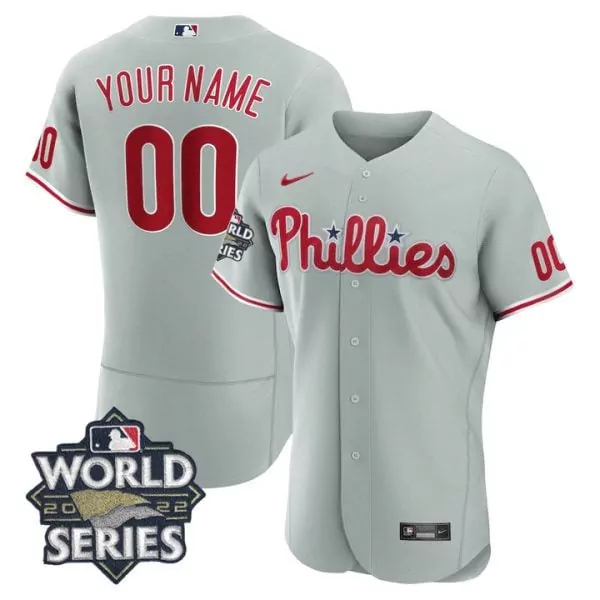 Custom Phillies Jersey Gray World Series 2022 Men Red All Stitched