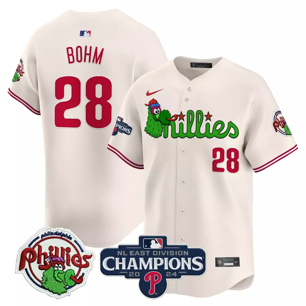 Alec Bohm 28 Phillies Jersey Cream Nl East Division Champions Mascot Men Red Green