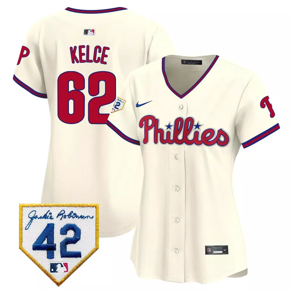 Jason Kelce 62 Phillies Jersey Cream Jackie Robinson 42 Women Red Blue Stitched