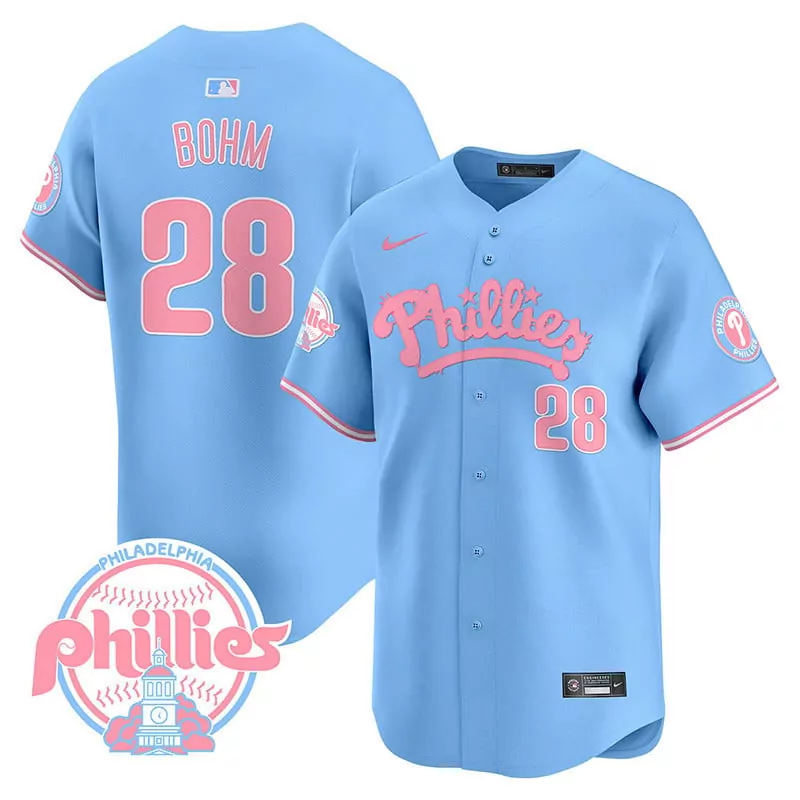 Alec Bohm 28 Jersey Light Blue Philadelphia Phillies Men Alternate Pink Vapor Premier